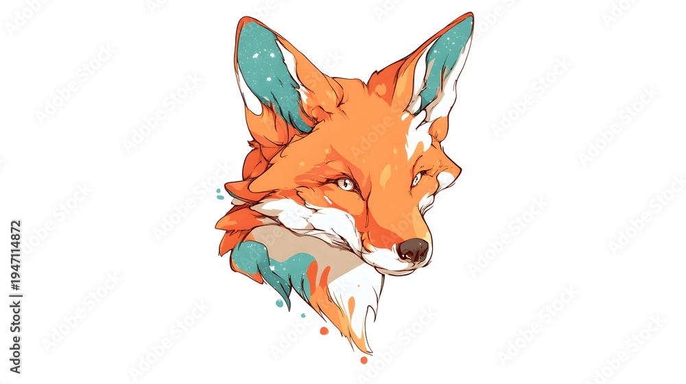 Naklejka premium Artistic Watercolor Fox Portrait with Vibrant Colors.