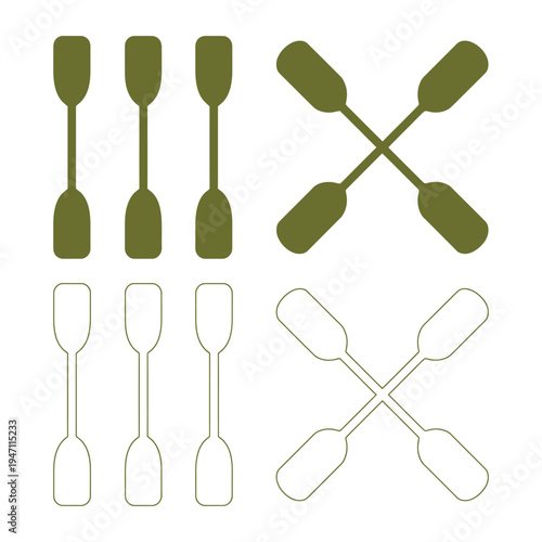 Boat Oar and Paddle Vector Icon Set for Nautical and Water Sports Design