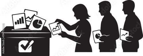 Ballot box silhouette voters casting graph votes