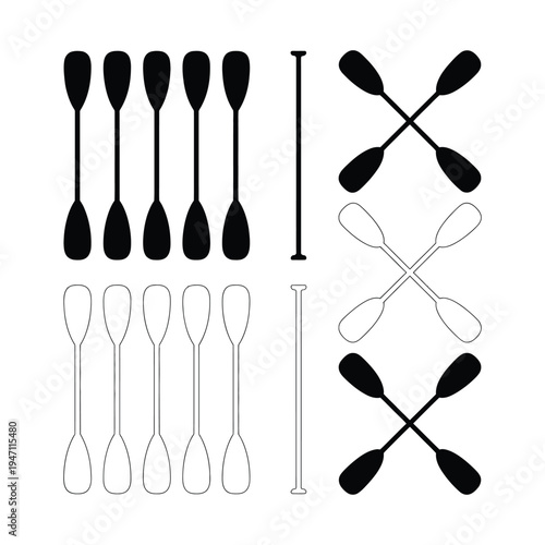 Nautical Boat Paddle and Oar Vector Collection for Rowing and Water Sports Design