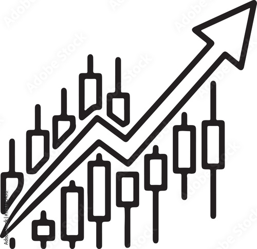 "Upward candlestick chart with arrow vector illustration symbolizing bullish market growth and financial success"