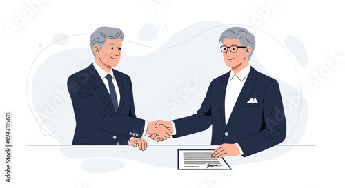 Businessmen shaking hands over a contract, agreement, partnership, success