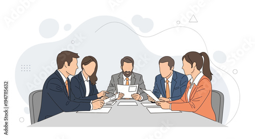 Diverse business team meeting around a table, discussing documents, collaboration concept