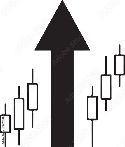 "Upward candlestick chart with bold arrow vector illustration symbolizing bullish market growth and financial success"