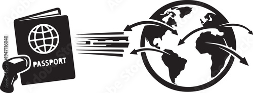 Passport silhouette scanning global migration lines