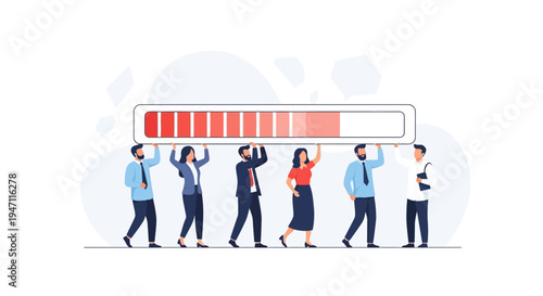 Teamwork Loading Bar Progress Concept - Business People Carrying Progress Indicator