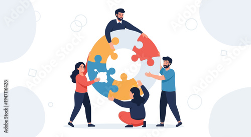 Teamwork assembling a puzzle circle, collaboration, business success, strategy, connection