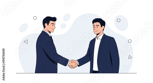 Two businessmen shaking hands, symbolizing partnership and agreement in a modern office setting.
