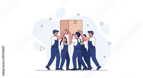 Teamwork moving heavy box, movers carrying package together, teamwork and collaboration concept