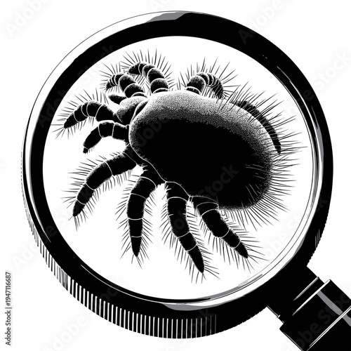 Dust mite illustration in monochrome for microscopy study