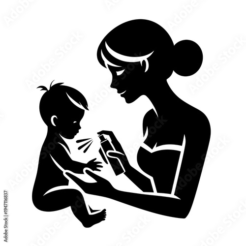 Mother applying sunscreen to child illustration, nurturing bond