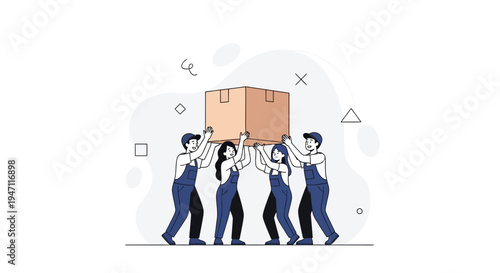 Teamwork carrying a large box, collaboration, moving, delivery, support, logistics