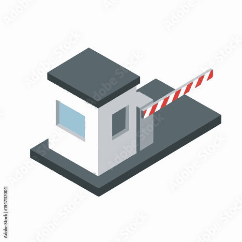 Isometric illustration of a modern toll booth with a barrier arm, representing a checkpoint or entry point.