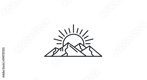 Mountain sunrise line art