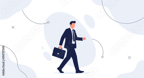 Businessman walking with briefcase, modern abstract background, business concept