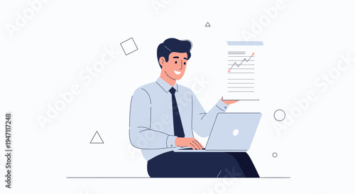 Businessman analyzing financial report on laptop, showing growth chart, business concept