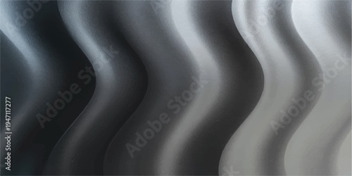 An abstract black and white silk fabric design featuring soft wavy textures and flowing motion curves that create a smooth satin pattern backdrop for a modern wallpaper illustration