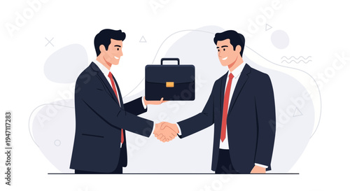 Businessmen shaking hands and exchanging briefcase, agreement, partnership, success concept