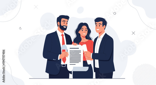 Business partners signing a contract, agreement, or deal with a handshake.