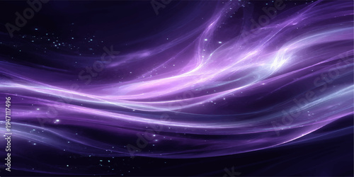 An abstract purple space background featuring a glowing nebula and bright stars creates a motion design illustration of the dark cosmos and night sky universe