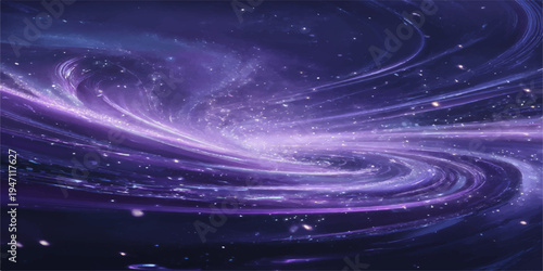 A dark blue nebula swirl glows within a bright spiral galaxy, creating an abstract cosmos background for a science astronomy wallpaper illustration