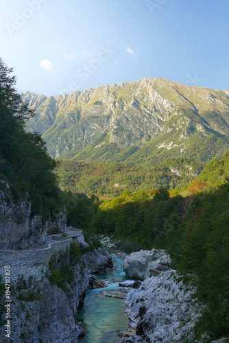 Konstfotografi This beautiful mountainous landscape in Slovenia was captured from Napoleon's Bridge in the village of Kobarid, showing the vibrant turquoise Soca River flowing through the rocky alpine valley