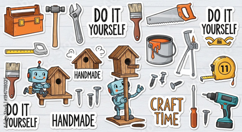 Diy tools and handmade crafts for home improvement projects with robot helpers