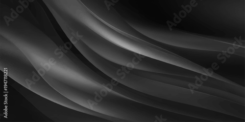 A luxurious dark black satin fabric background with flowing waves of smooth silk textile creating a soft light pattern and elegant curves for a premium wallpaper design
