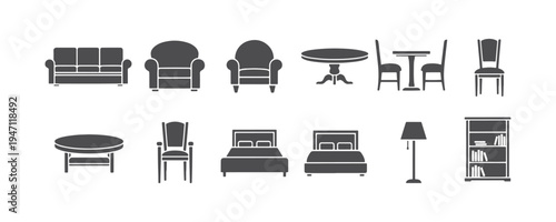 Stampico furniture icon bundle in simple style.