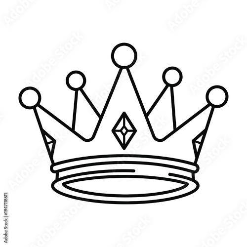 Black line drawing crown with diamond on white background royalty free illustration