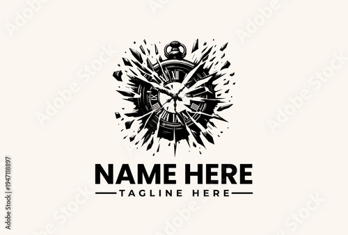 A black and white illustration of a firefighter's helmet surrounded by dynamic splashes, with a bold text placeholder reading 'NAME HERE' and 'TAGLINE HERE' on a clean white background.