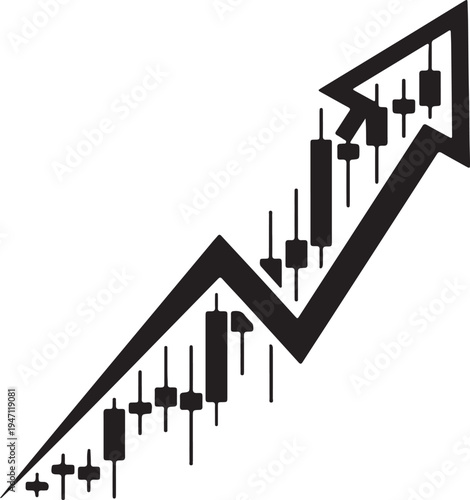 "Upward candlestick arrow vector illustration symbolizing bullish market growth and financial success"