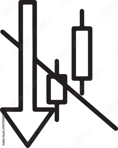 "Bearish candlestick chart vector illustration with downward arrow symbolizing financial decline and market loss"
