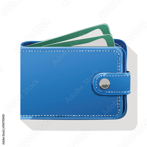 Blue wallet with credit cards isolated on white background