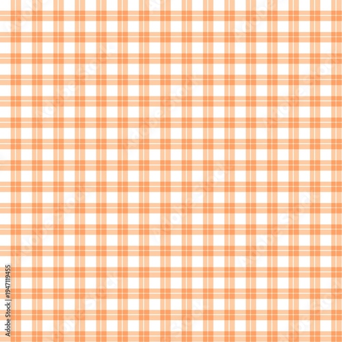 Seamless orange and white checkered pattern. Cheerful gingham plaid background for autumn decor, fabric, and wallpaper. Vibrant harvest picnic tablecloth textile design.