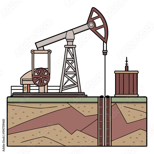 An oil pumpjack in operation extracting crude oil