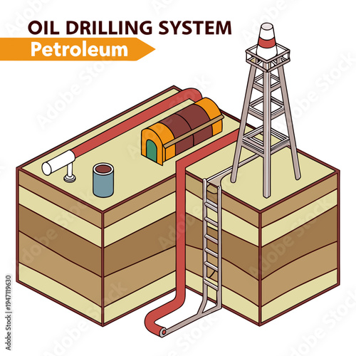 Oil drilling system with derrick and pipe