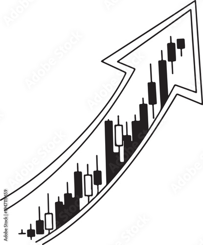 "Upward candlestick arrow vector illustration symbolizing bullish market growth and investment success"