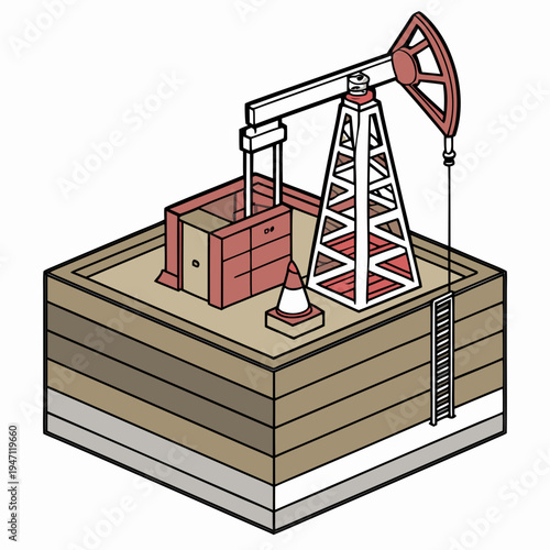 Oil pumpjack on a wooden platform