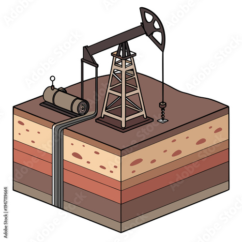 Oil pumpjack on a layered geological formation