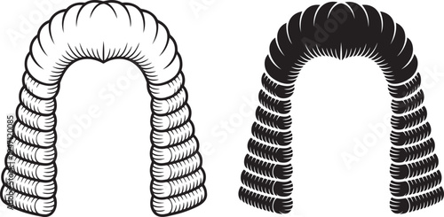 Barrister wig silhouette & outline set isolated on transparent background