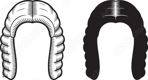 Barrister wig silhouette & outline set isolated on transparent background