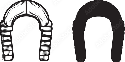 Barrister wig silhouette & outline set isolated on transparent background