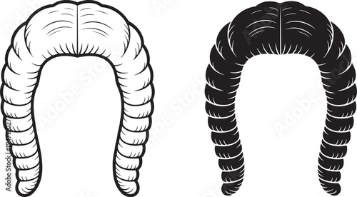 Barrister wig silhouette & outline set isolated on transparent background