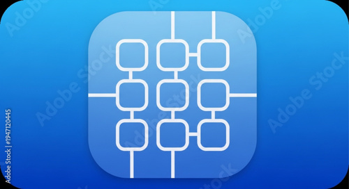 Abstract grid network connection symbol on blue background.