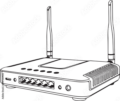 "Wireless router vector illustration showing device with antennas and ethernet ports symbolizing internet connectivity and modern networking"