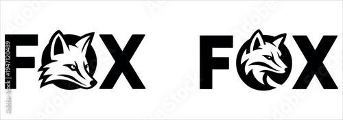 Minimalist black and white logo featuring the word 'FOX' with a stylized fox head integrated into one of the letters, suitable for branding.