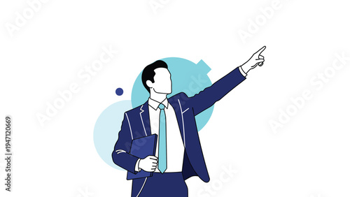 Silhouetted businessman pointing towards sky representing ambitious vision and leadership in professional world.