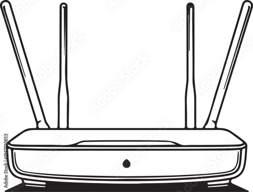 "Wireless router vector illustration showing device with four antennas symbolizing internet connectivity and modern networking"