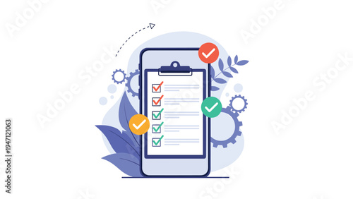 Smartphone screen showing completed digital checklist with checkmarks symbolizing task management and workflow.